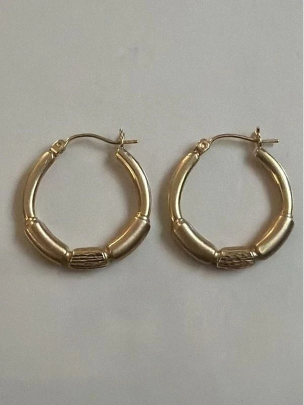 Vintage 14K Yellow Gold Bamboo Segment Hoop Earrings 2g Solid Textured Hoops